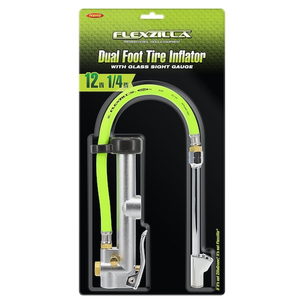 Flexzilla Dual Foot Tire Inflator with, 12in Hose, Glass Sight Gauge 10 to 120 psi, ZillaGreen AL2051FZ - main
